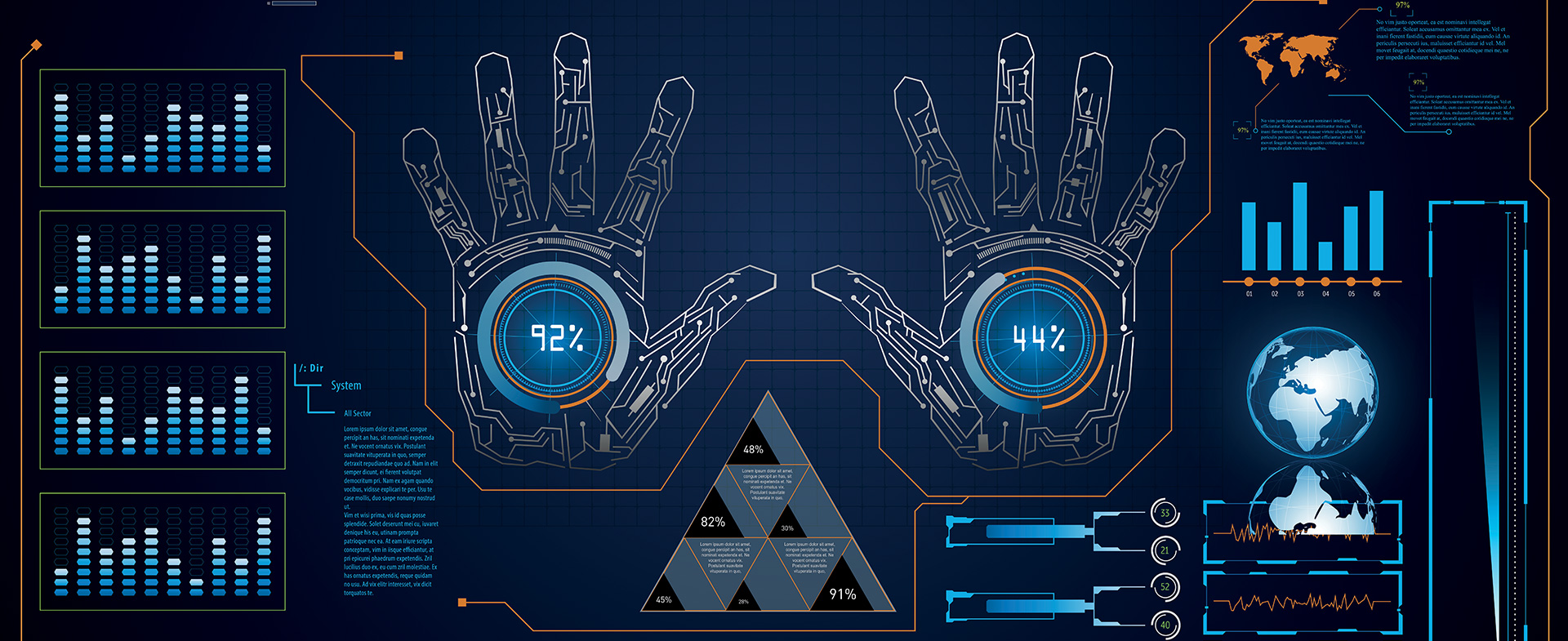 Hi-tech computer screen with handprints